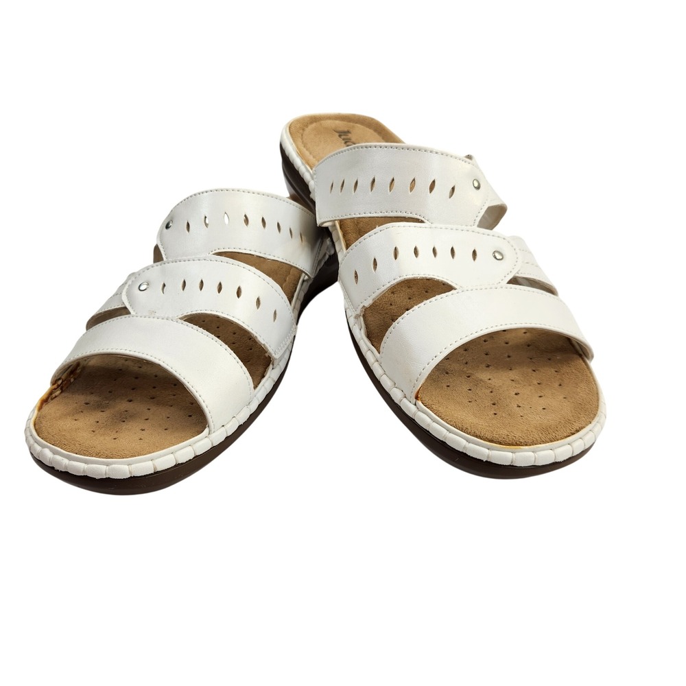 Judith Womens Ronda White‎ Leather Comfort Slide Sandals Size 9.5 M Casual Shoe